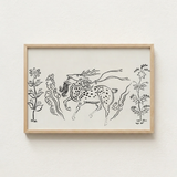 Minimalist Framed Artwork Black Ink Line Spotted Deer Taguchi Tomoki, Tsubaki Woodblock, Japanese