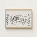 Minimalist Framed Artwork Black Ink Line Ornate Spotted Taguchi Tomoki, Tsubaki Woodblock, Japanese Deer