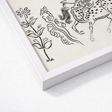 White Framed Artwork Black Ink Illustration Ornate Spotted Taguchi Tomoki, Tsubaki Woodblock, Japanese Deer