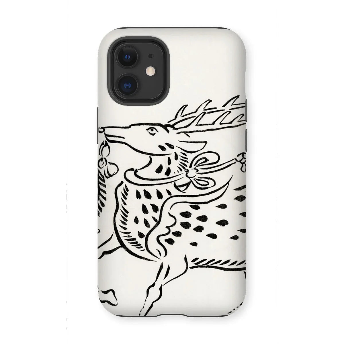 Japanese Deer - Taguchi Tomoki Edo Art Iphone Case, 12 Mini / Matte, Phone Case Black Line Stylized Deer Stag