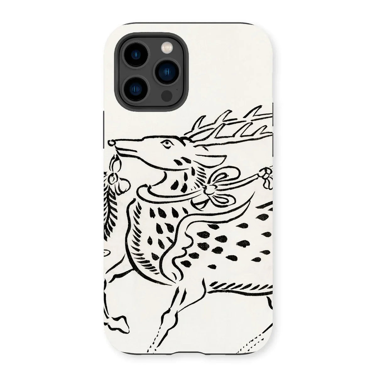 Japanese Deer - Taguchi Tomoki Edo Art Iphone Case, 14 Pro / Matte, Iphone Case Black White Illustration Stylized Deer Stag