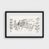 Japanese Deer - Taguchi Tomoki Fine Art Print / Canvas Black-framed Artwork Stylized Antlers Spotted Body Surrounded, Tsubaki Woodblock,