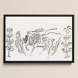 Japanese Deer - Taguchi Tomoki Fine Art Print / Canvas Black-framed Artwork Stylized Ink-drawn Deer Spotted Fur Antlers Taguchi Tomoki,
