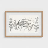Japanese Deer - Taguchi Tomoki Fine Art Print / Canvas Minimalist Black-and-white Line Antlers Spotted Body Framed, Tsubaki Woodblock,