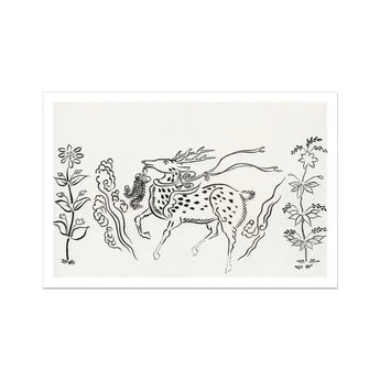 Japanese Deer - Taguchi Tomoki Fine Art Print / Canvas Spotted Horse Mane Tail Rendered Black Line Style Taguchi Tomoki, Tsubaki Woodblock,