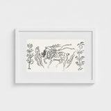Japanese Deer - Taguchi Tomoki Fine Art Print / Canvas White-framed Artwork Black Ink Illustration Spotted Antlers, Tsubaki Woodblock,