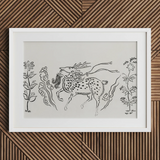 Japanese Deer - Taguchi Tomoki Fine Art Print / Canvas White-framed Artwork Black Ink Line Ornate Spotted Deer Taguchi Tomoki, Tsubaki