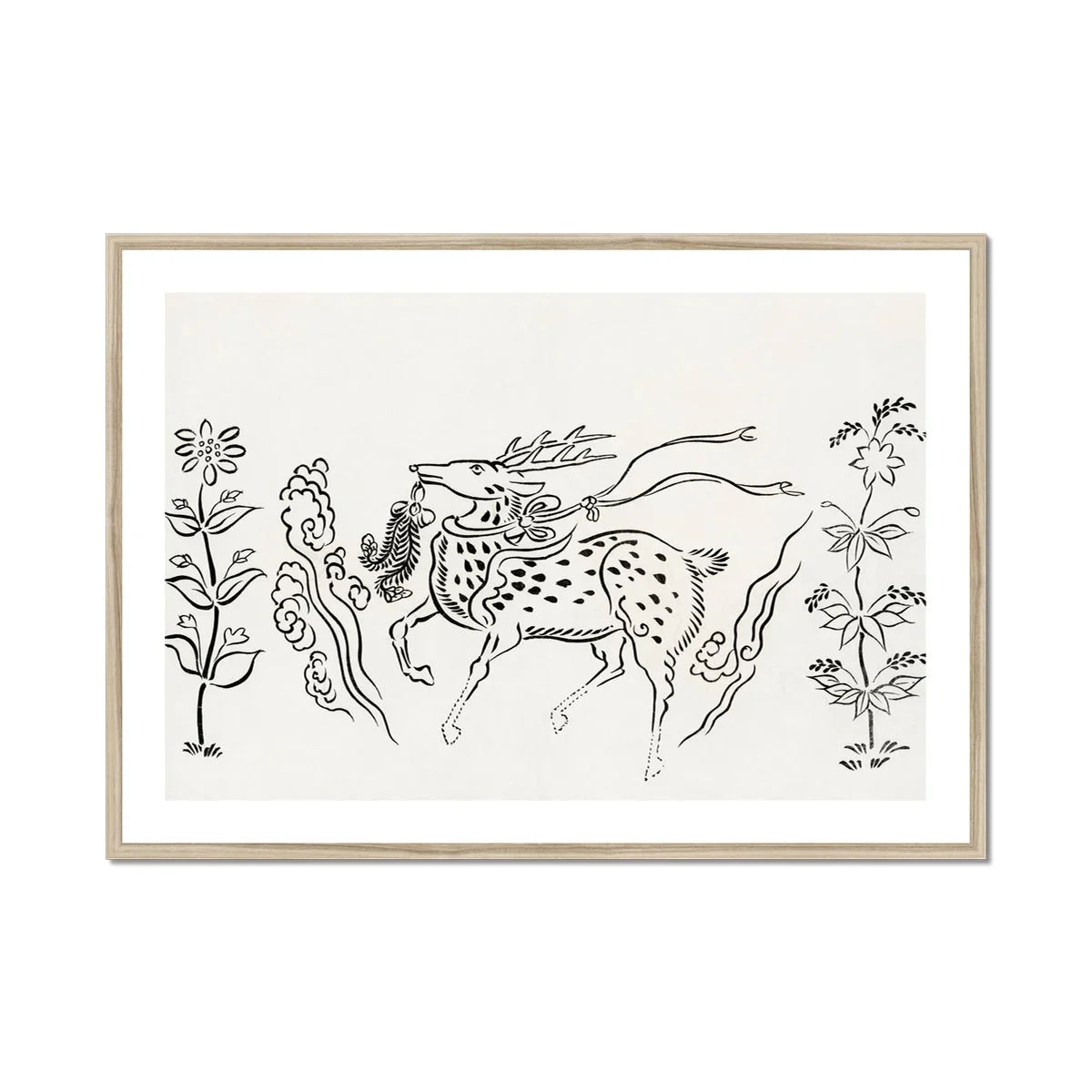 Japanese Deer - Taguchi Tomoki Fine Art Print, Spotted Horse Mane Tail Drawn Simple Black Lines