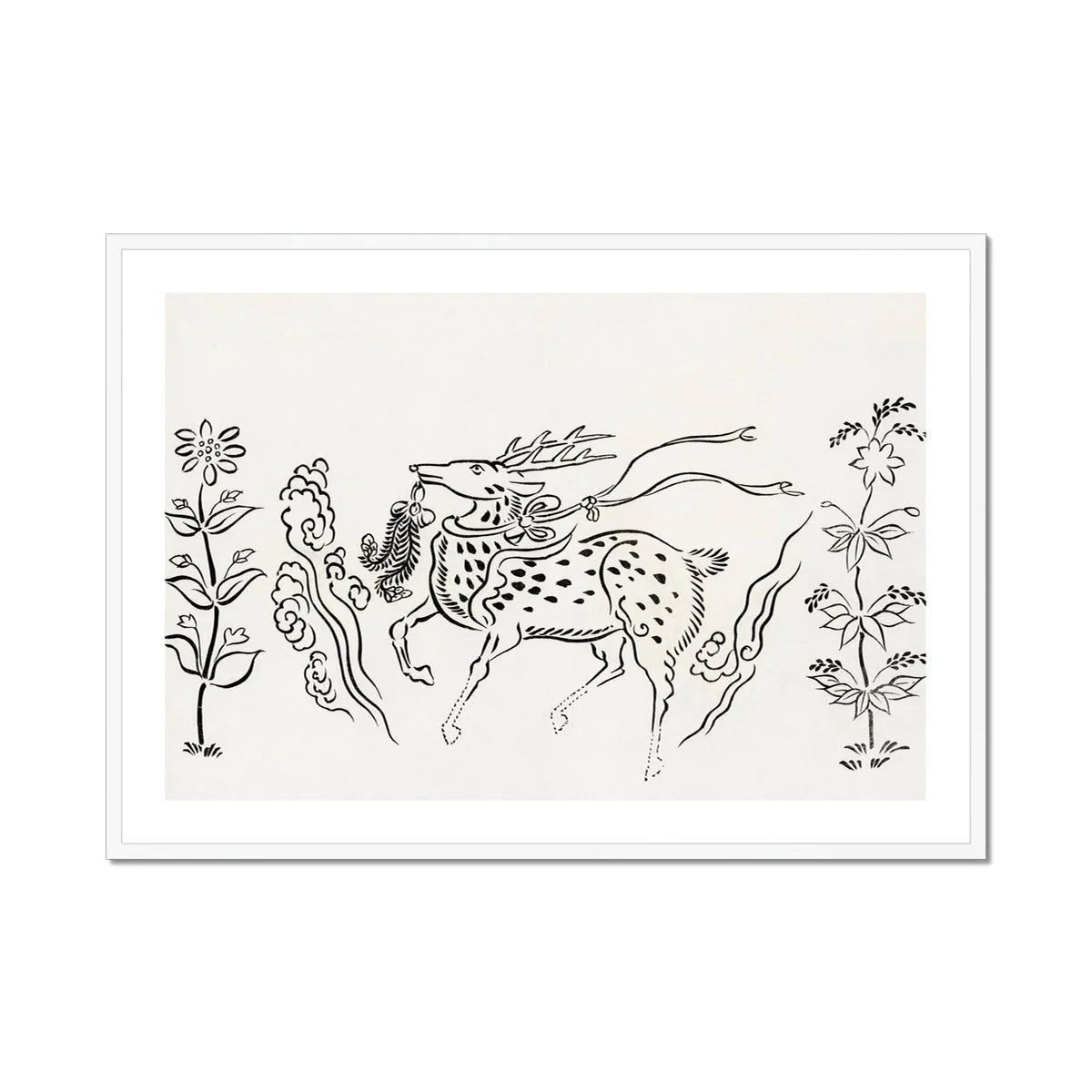 Japanese Deer - Taguchi Tomoki Fine Art Print, Spotted Horse Mane Tail Drawn Simple Line Art