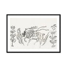 Japanese Deer Taguchi Tomoki Fine Art Print, Spotted Horse Mane Tail Rendered Black Ink Brushstrokes