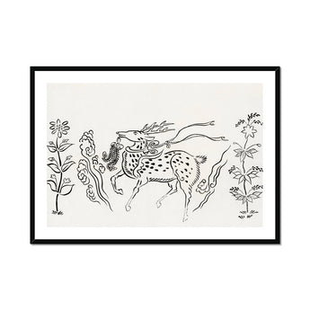 Japanese Deer - Taguchi Tomoki Fine Art Print, Spotted Horse Mane Tail Rendered Black Ink Brushstrokes