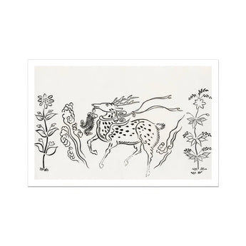 Japanese Deer - Taguchi Tomoki Fine Art Print, Spotted Horse Mane Tail Rendered Black Line Style
