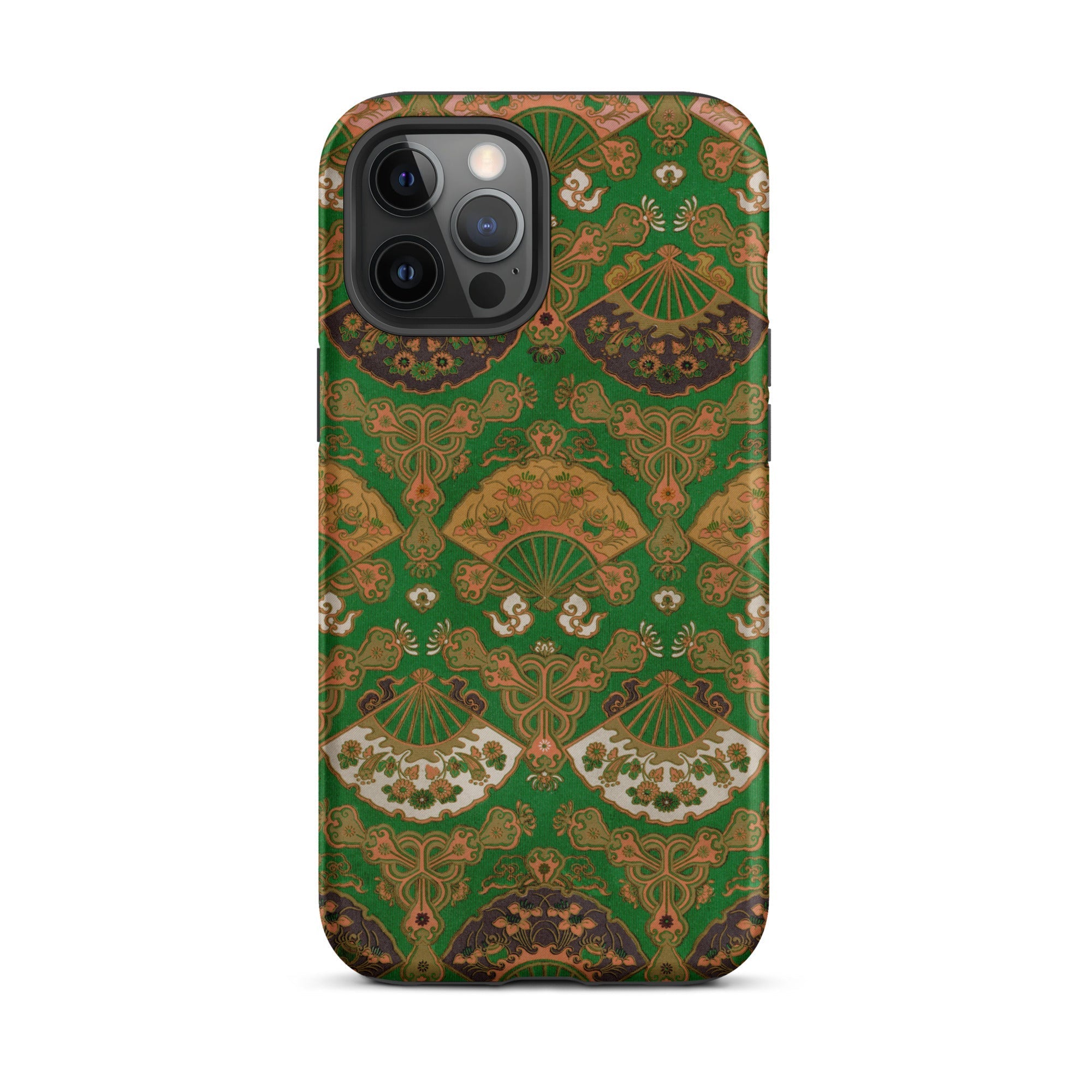 Japanese Fan Pattern - G.a. Audsley Iphone Case, 12 Pro Max / Matte, Green Brown Patterned Phone Case