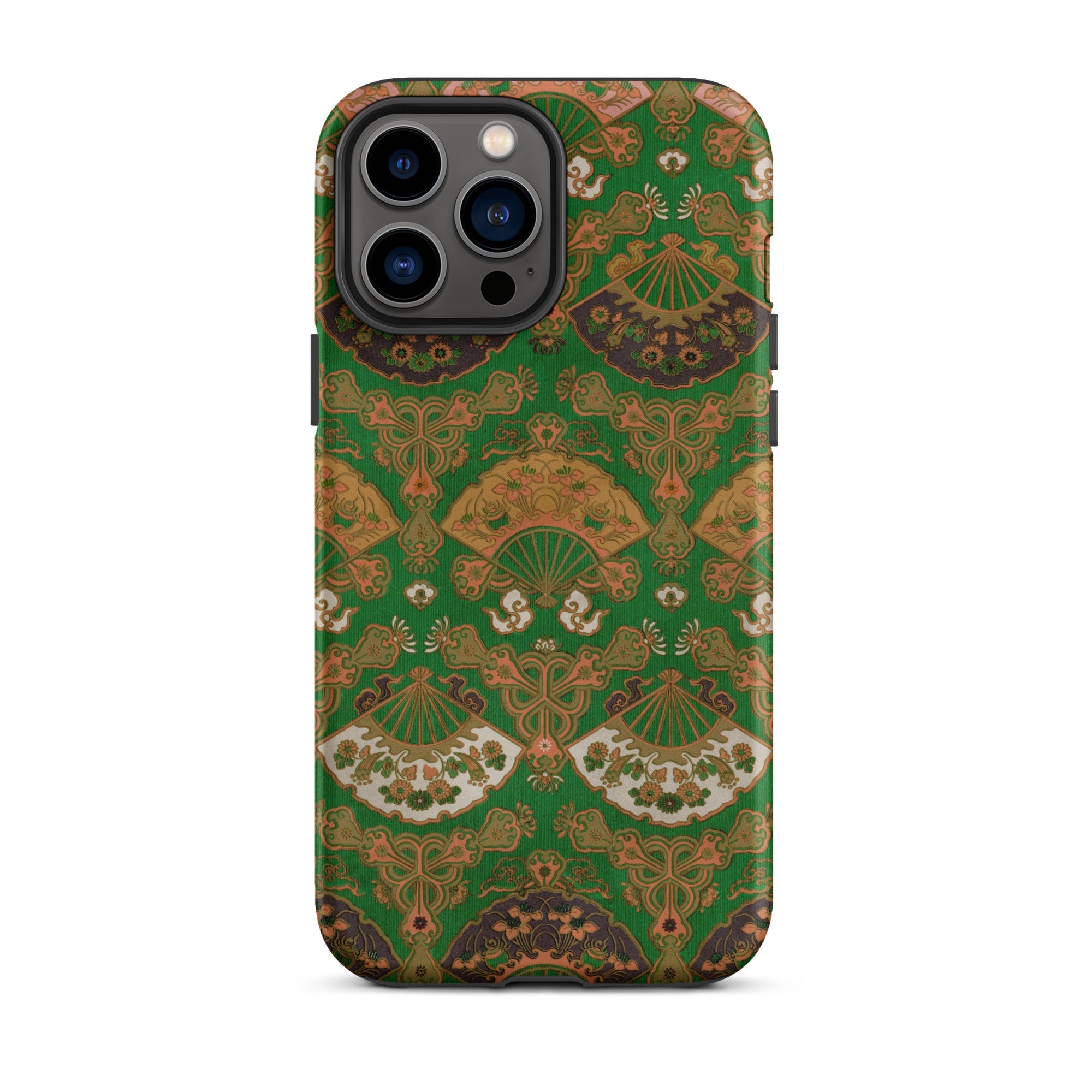 Japanese Fan Pattern - G.a. Audsley Iphone Case, 13 Pro Max / Matte, Green Gold Patterned Phone Case