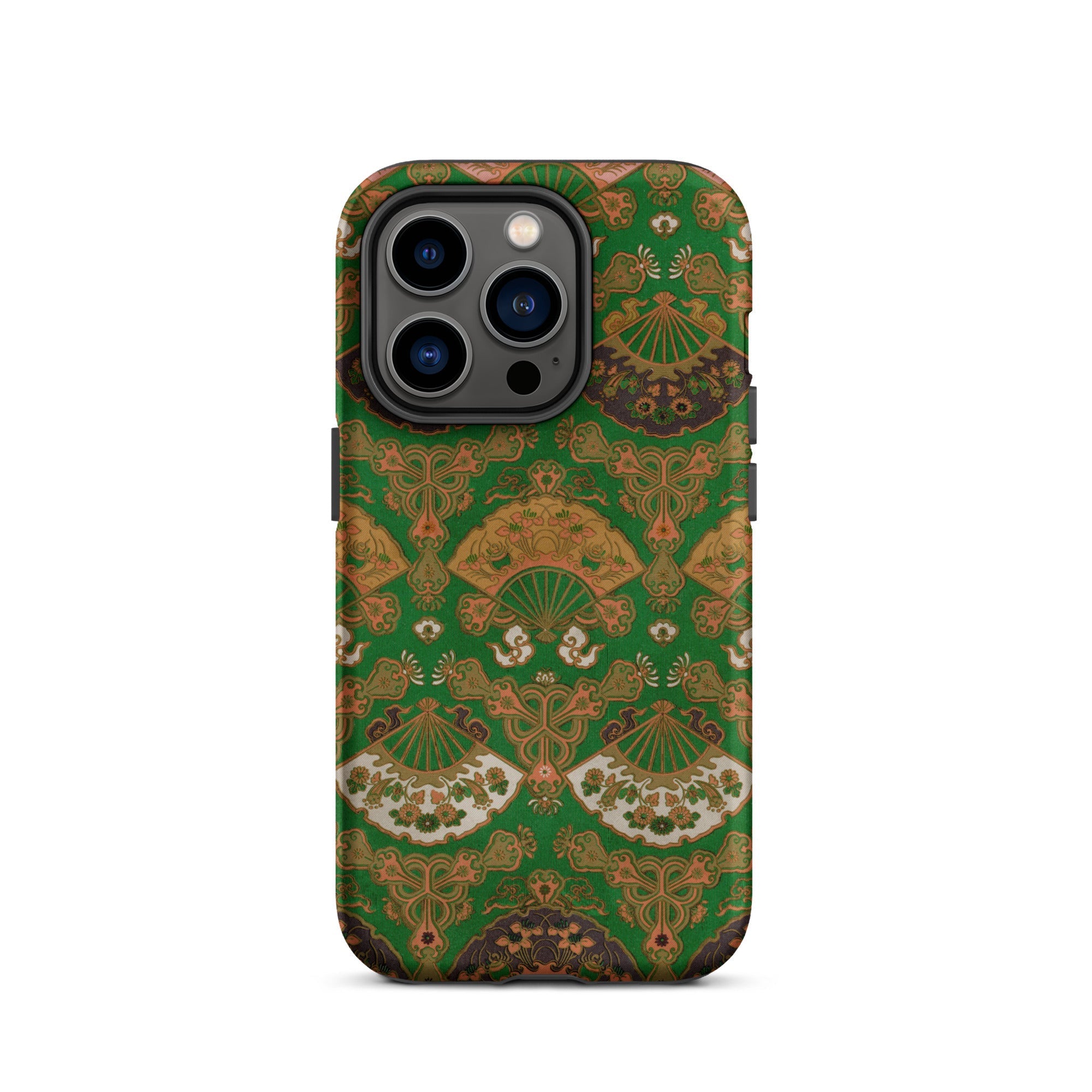 Japanese Fan Pattern - G.a. Audsley Iphone Case, 14 Pro / Matte, Green Brown Patterned Phone Case