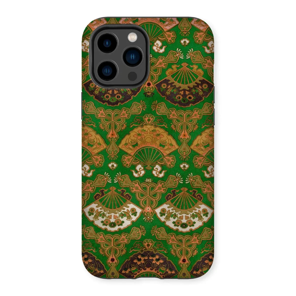 Japanese Fan Pattern - G.a. Audsley Iphone Case, 14 Pro Max / Matte, Decorative Iphone Case Ornate Green Gold Fan Pattern