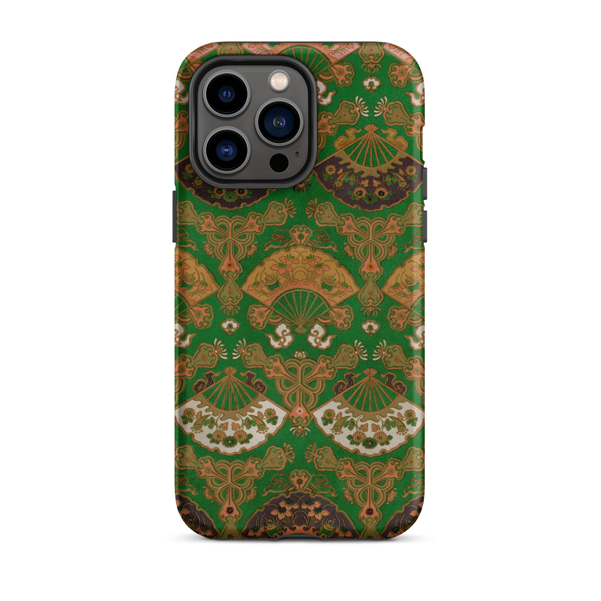 Japanese Fan Pattern - G.a. Audsley Iphone Case, 14 Pro Max / Matte, Green Patterned Phone Case