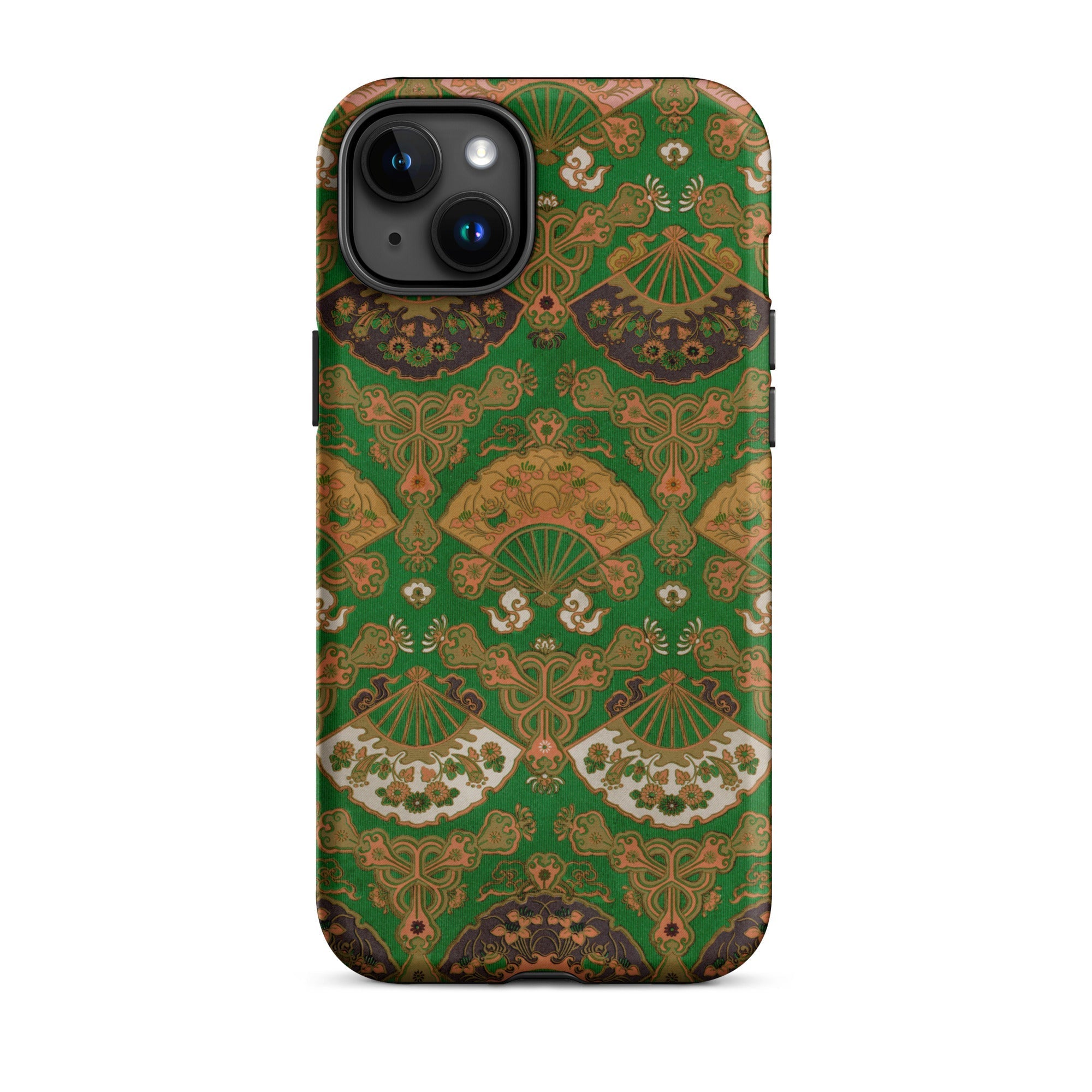 Japanese Fan Pattern - G.a. Audsley Iphone Case, 15 Plus / Matte, Green Patterned Phone Case