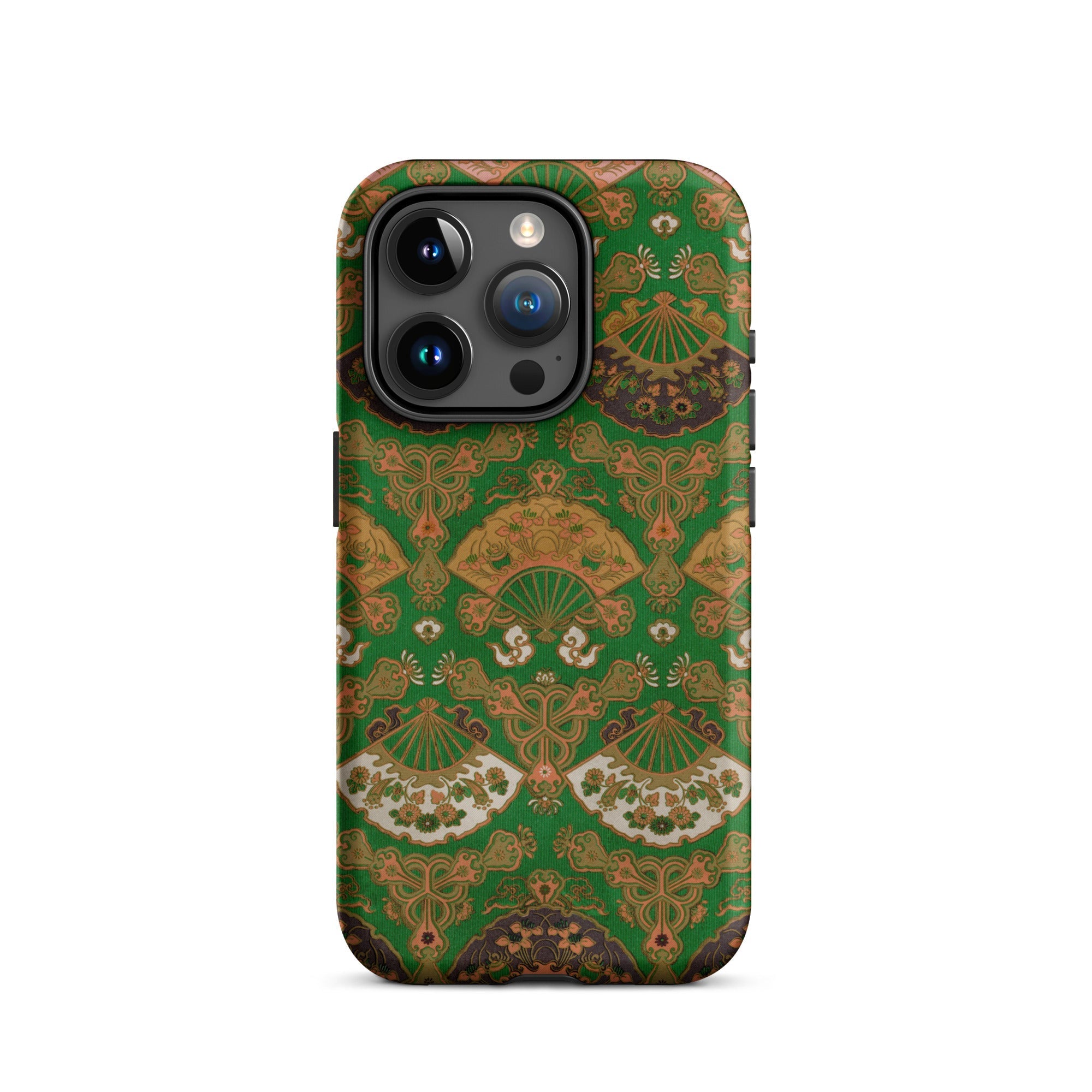 Japanese Fan Pattern - G.a. Audsley Iphone Case, 15 Pro / Matte, Green Brown Patterned Phone Case