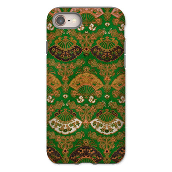 Japanese Fan Pattern - G.a. Audsley Iphone Case, 8 / Matte, Decorative Phone Case Ornate Green Gold Fan Pattern