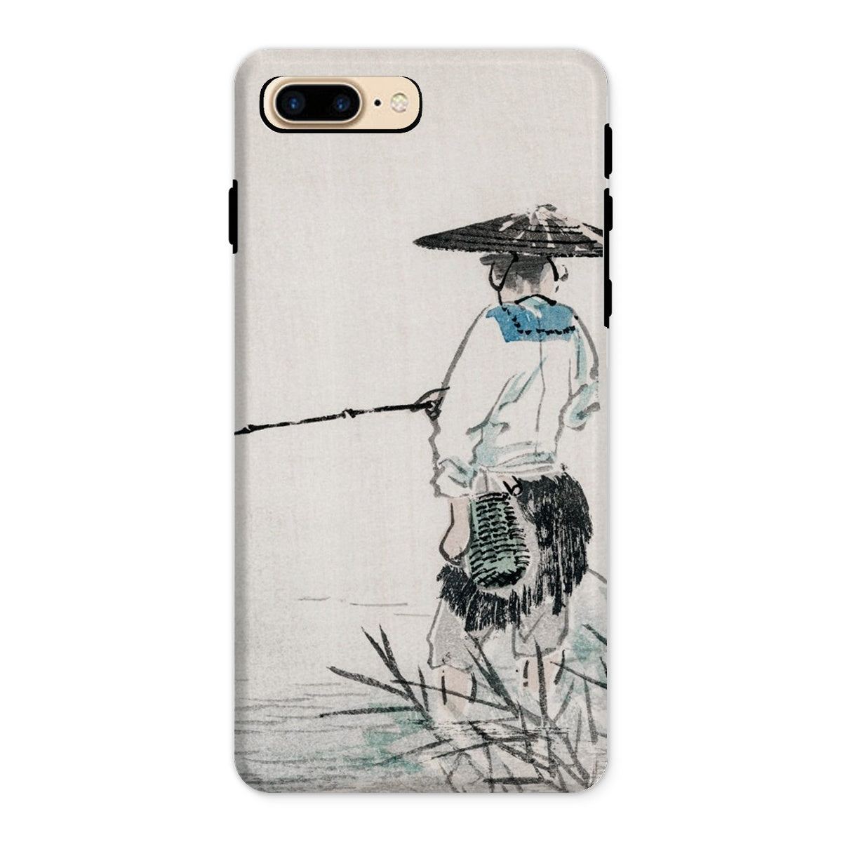 Japanese Fisherman Kōno Bairei Iphone Case, 8 Plus / Matte, Phone Case Traditional Asian Ink Painting Fisherman Conical
