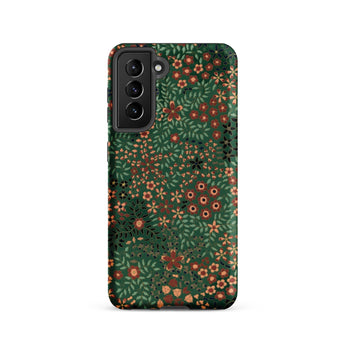 Japanese Floral Pattern - G.a. Audsley Phone Case Samsung Galaxy S21 / Matte Dark Green Phone Case Adorned Dense Floral Pattern Audsley