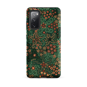 Japanese Floral Pattern - G.a. Audsley Phone Case Samsung Galaxy S20 Fe / Matte Dark Green Phone Case Adorned Dense Pattern Orange Audsley