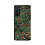 Japanese Floral Pattern - G.a. Audsley Phone Case Samsung Galaxy S21 Fe / Matte Dark Green Phone Case Adorned Dense Pattern Orange Audsley