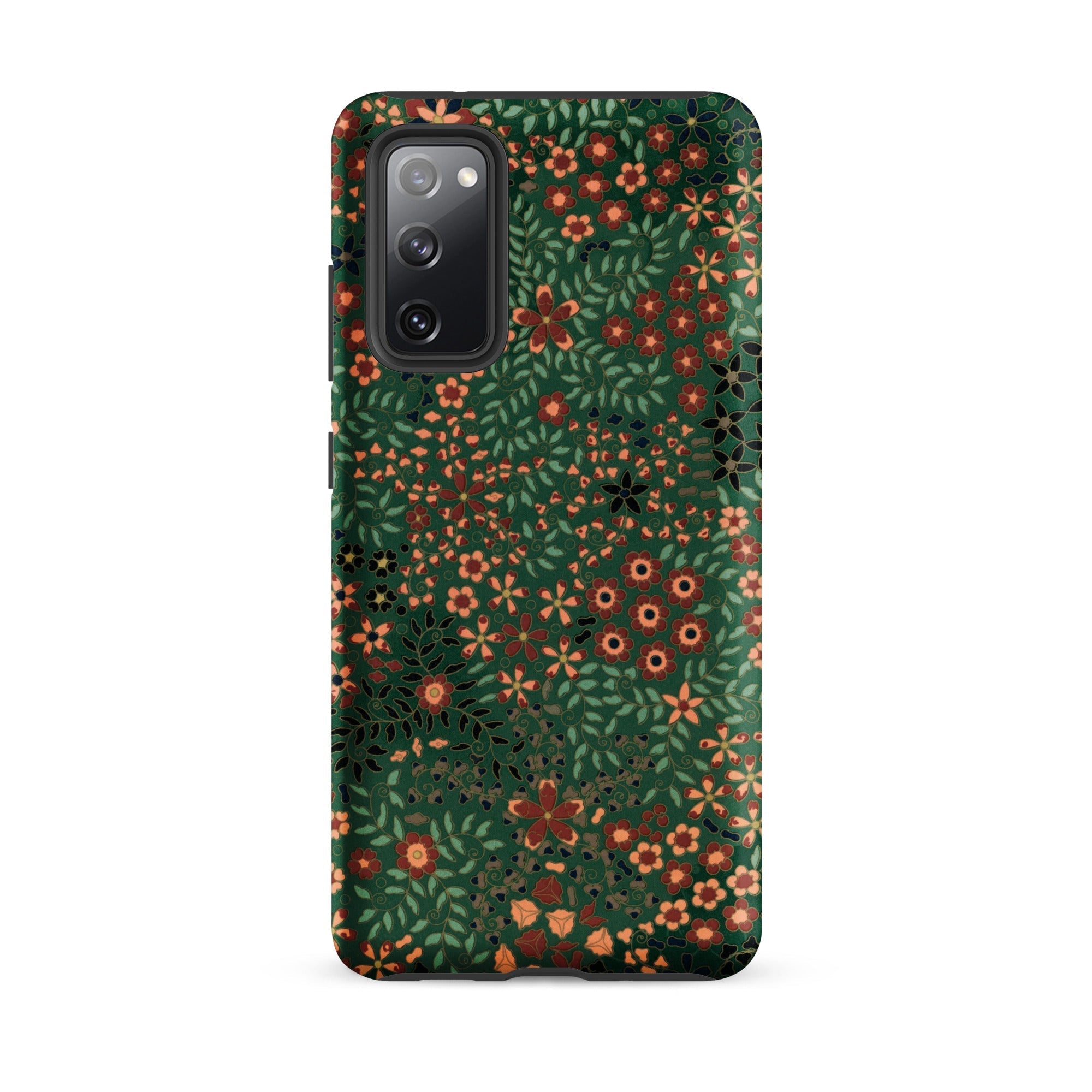 Japanese Floral Pattern G.a. Audsley Samsung Case, Galaxy S20 Fe / Matte, Smartphone Case Dark Green Background Pattern Warm Toned Flowers