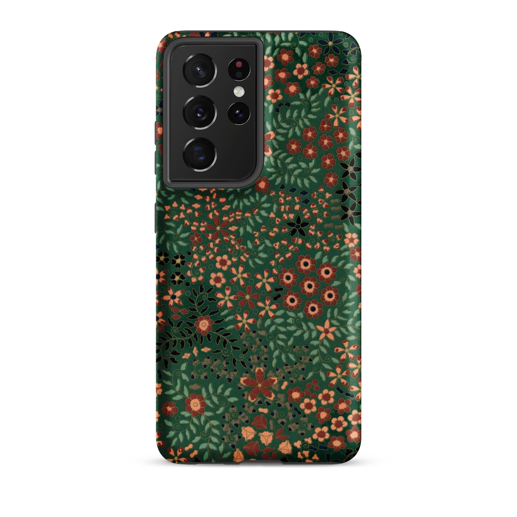 Japanese Floral Pattern G.a. Audsley Samsung Case, Galaxy S21 Ultra / Matte, Smartphone Case Dark Green Floral Pattern