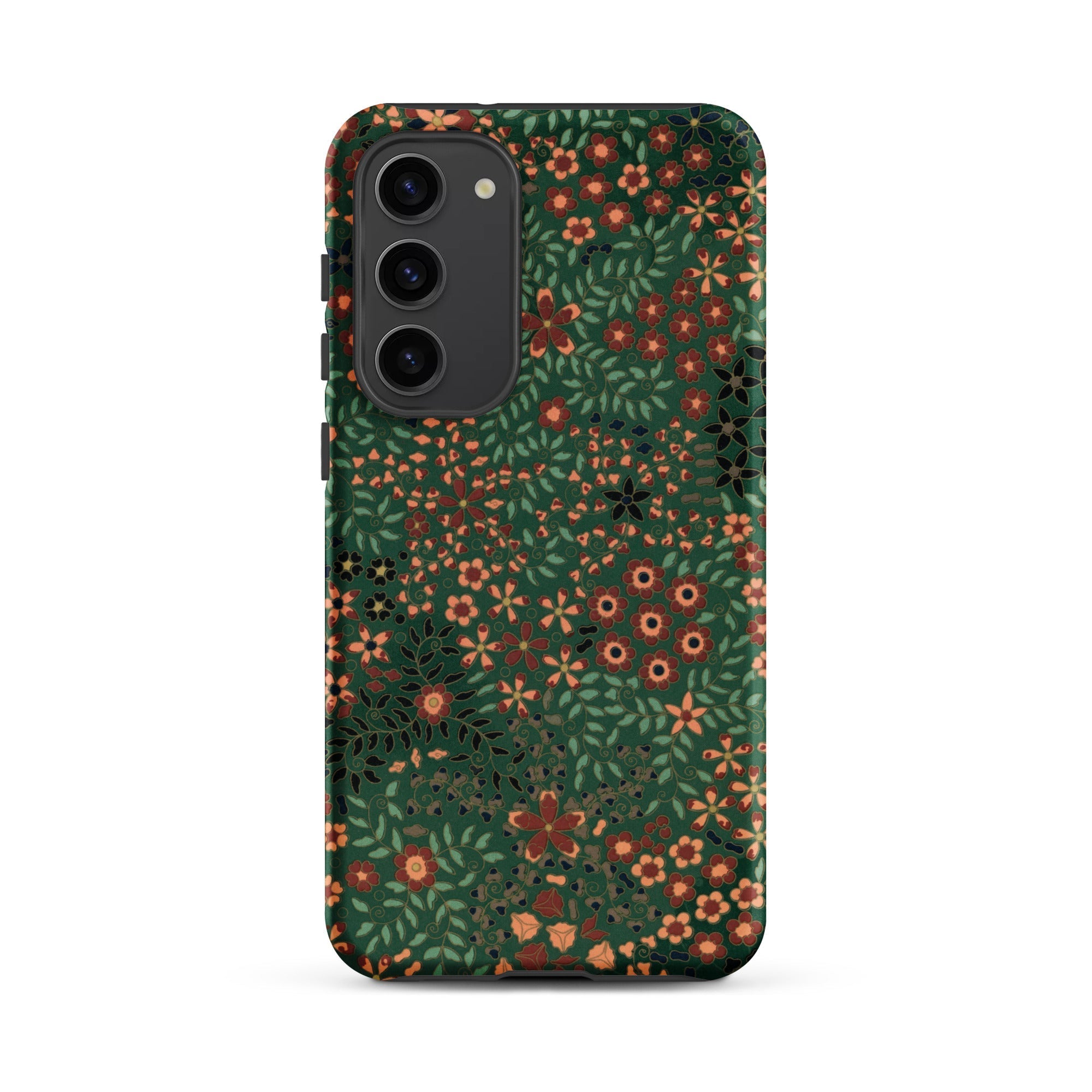 Japanese Floral Pattern G.a. Audsley Samsung Case, Galaxy S23 Plus / Matte, Smartphone Case Dark Green Base Vibrant Scattered Floral