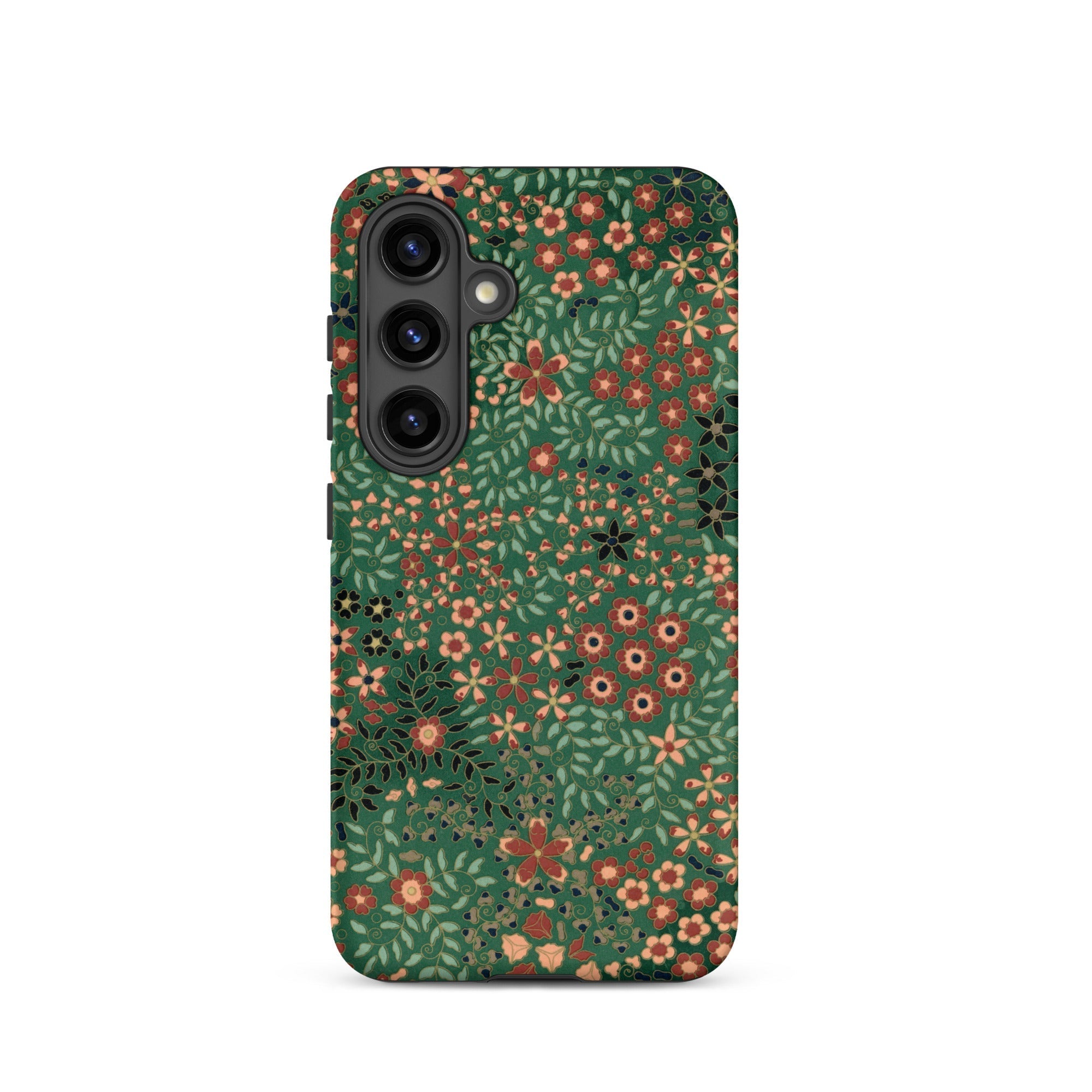 Japanese Floral Pattern G.a. Audsley Samsung Case, Galaxy S24 / Matte, Dark Green Smartphone Case Vibrant Floral Pattern