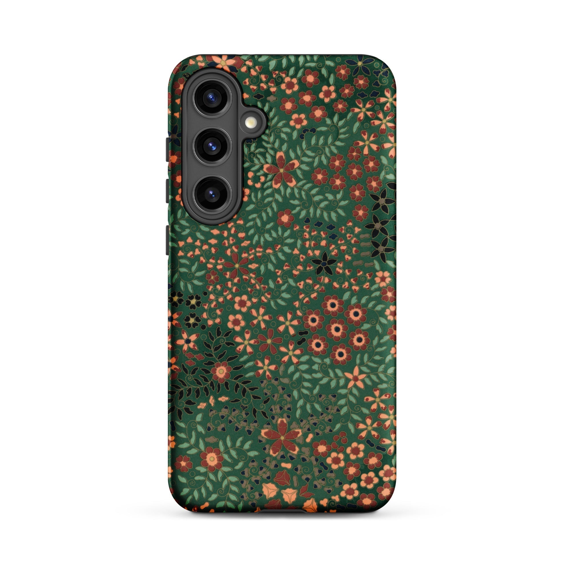 Japanese Floral Pattern G.a. Audsley Samsung Case, Galaxy S24 Plus / Matte, Smartphone Case Dark Green Background Pattern Flowers Leaves