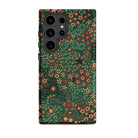Japanese Floral Pattern G.a. Audsley Samsung Case, Galaxy S24 Ultra / Matte, Dark Green Smartphone Case Pattern Multi Colored Flowers Leaves
