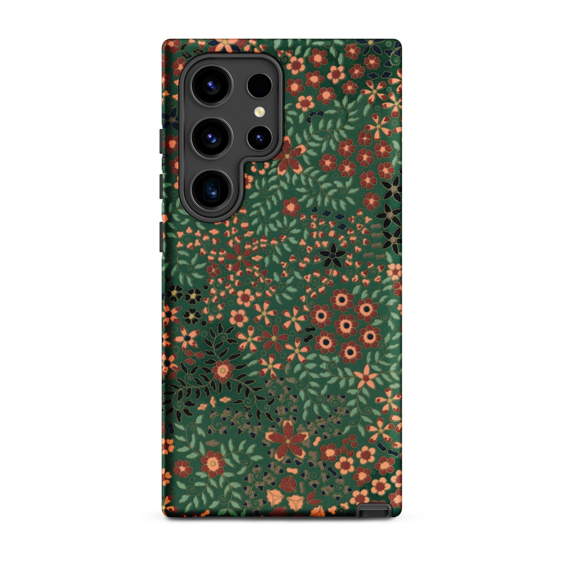 Japanese Floral Pattern G.a. Audsley Samsung Case, Galaxy S24 Ultra / Matte, Dark Green Smartphone Case Pattern Multi Colored Flowers Leaves