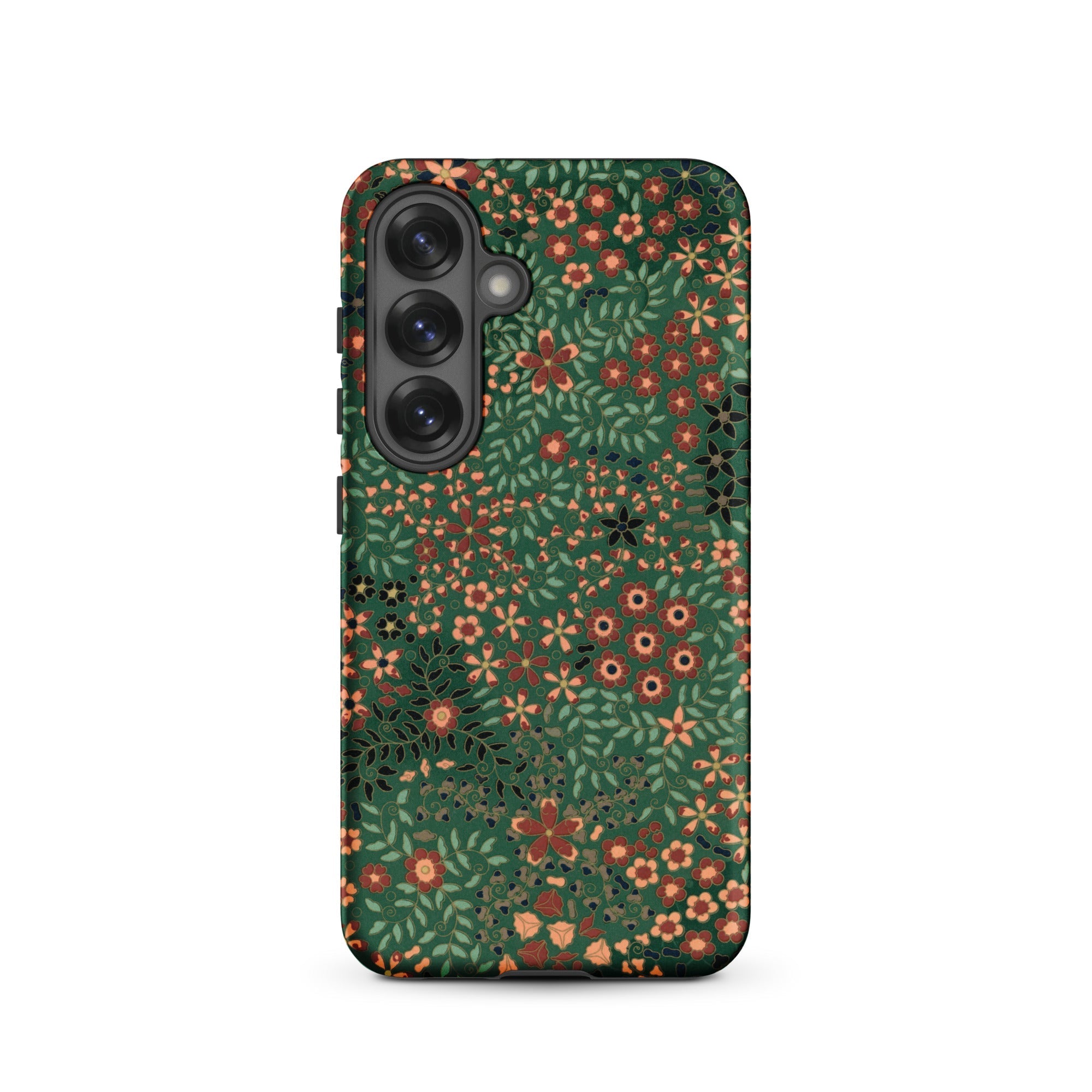 Japanese Floral Pattern G.a. Audsley Samsung Case, Galaxy S25 / Matte, Smartphone Case Dark Green Background Pattern Flowers Shades