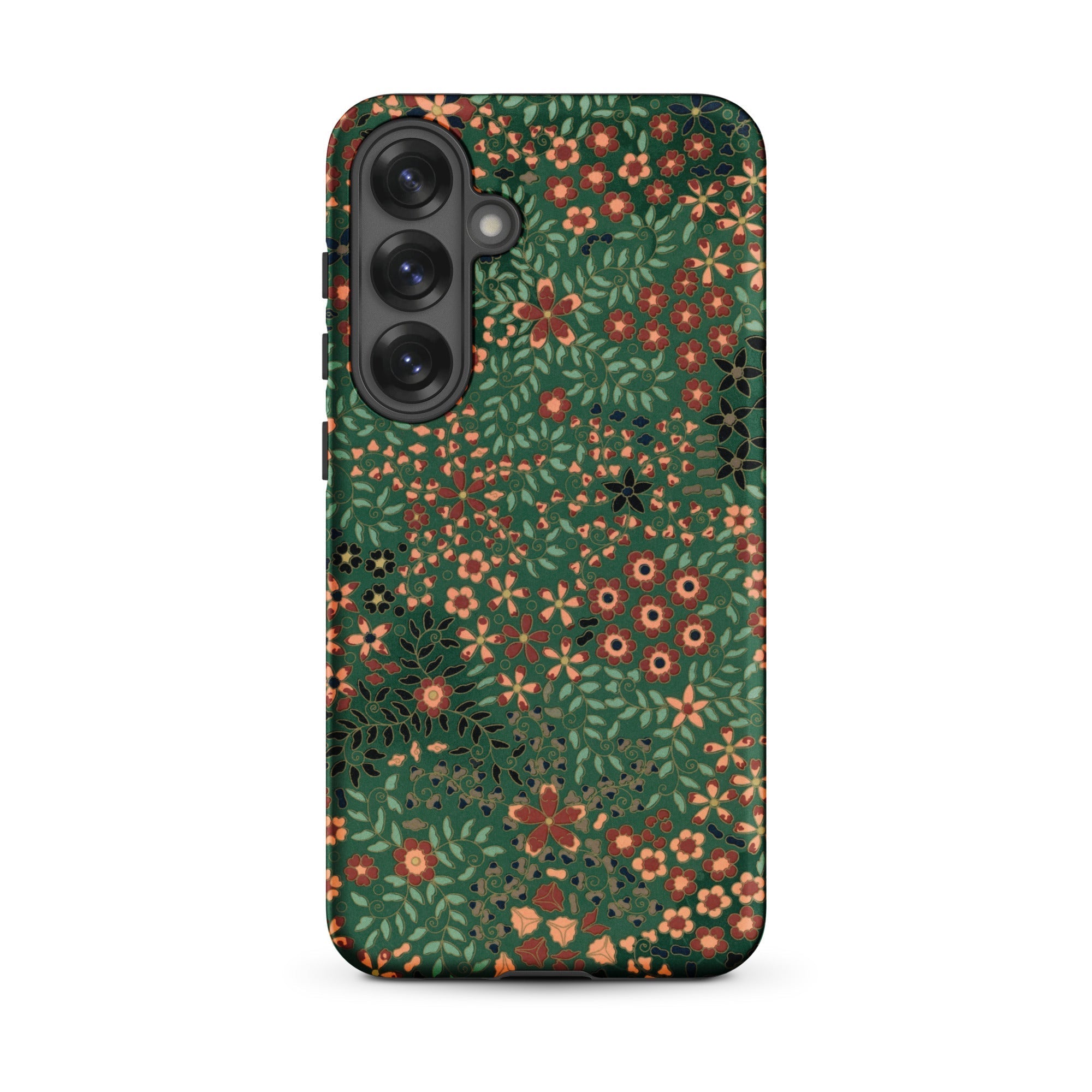 Japanese Floral Pattern G.a. Audsley Samsung Case, Galaxy S25 Plus / Matte, Green Smartphone Case Floral Pattern Muted Red Orange