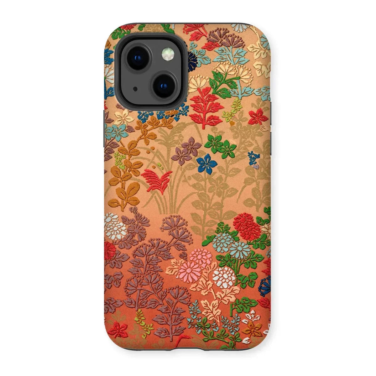 Japanese Flower Fan Pattern - G.a. Audsley Iphone Case, 13 / Matte, Floral Patterned Phone Case Colorful Botanical Designs Peachy-orange