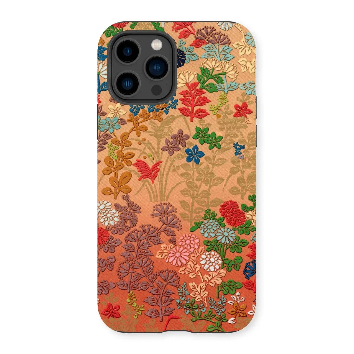 Japanese Flower Fan Pattern - G.a. Audsley Iphone Case, 14 Pro / Matte, Floral Patterned Iphone Case Colorful Botanical Designs Peach/coral