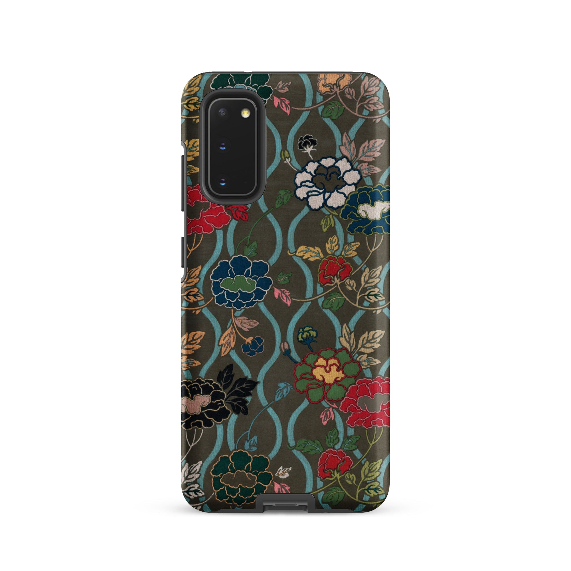 Japanese Flower Fan Pattern G.a. Audsley Samsung Case, Galaxy S20 / Matte, Phone Case Dark Green Background Vibrant Floral Pattern