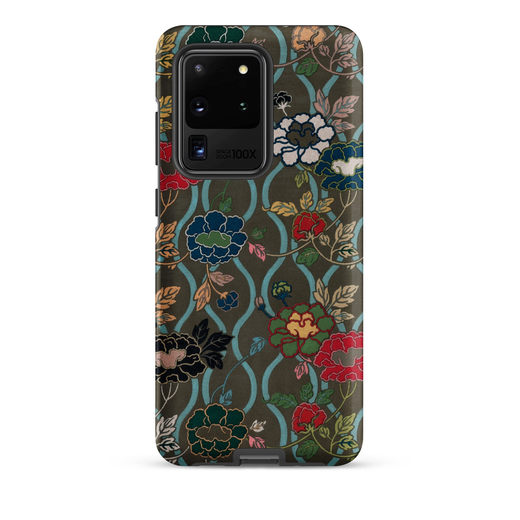 Japanese Flower Fan Pattern G.a. Audsley Samsung Case, Galaxy S20 Ultra / Matte, Phone Case Dark Green Background Floral Pattern Colorful