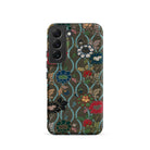 Japanese Flower Fan Pattern G.a. Audsley Samsung Case, Galaxy S22 / Matte, Samsung Galaxy Smartphone Case Dark Olive Green Background