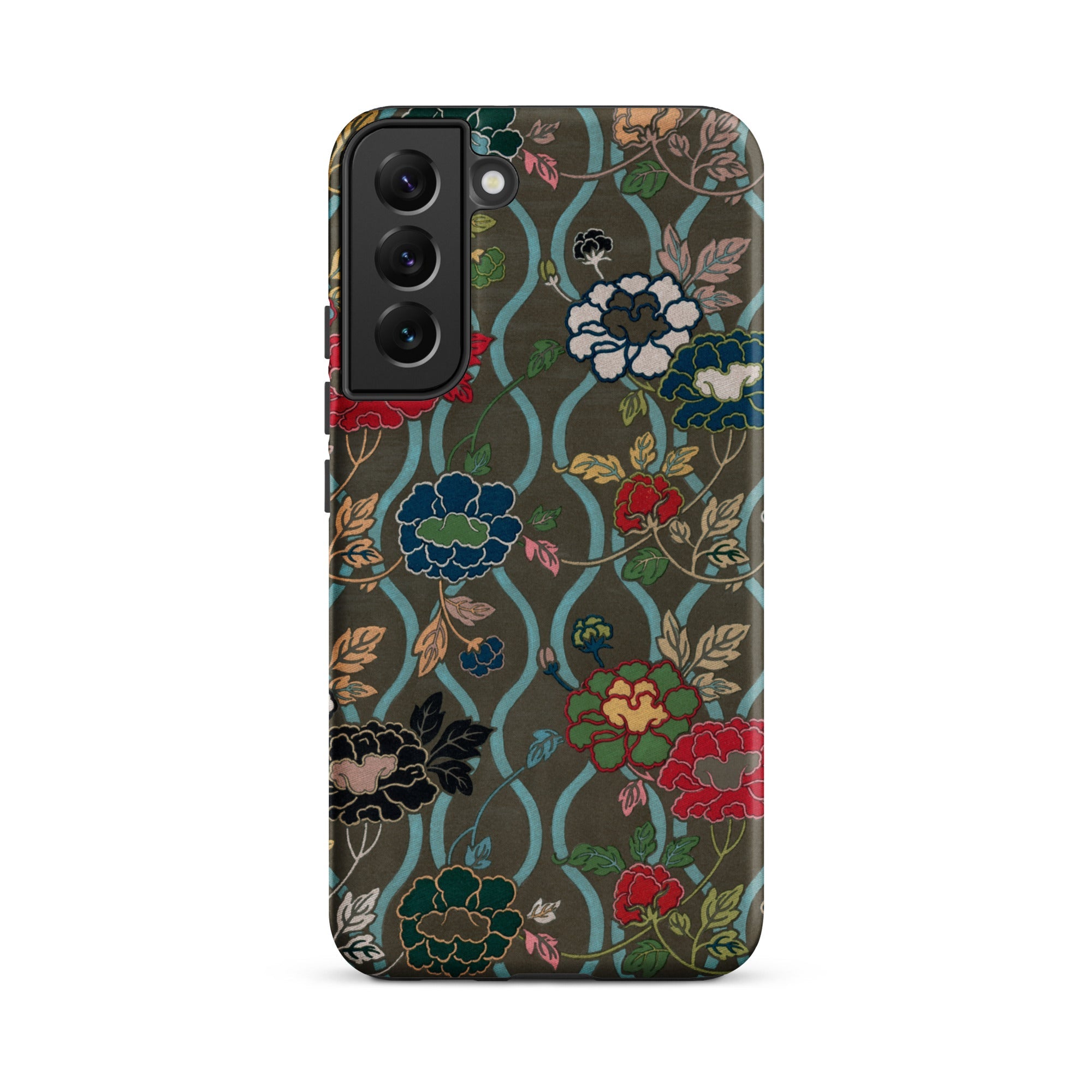 Japanese Flower Fan Pattern G.a. Audsley Samsung Case, Galaxy S22 Plus / Matte, Dark Green Phone Case Colorful Floral Vine Pattern