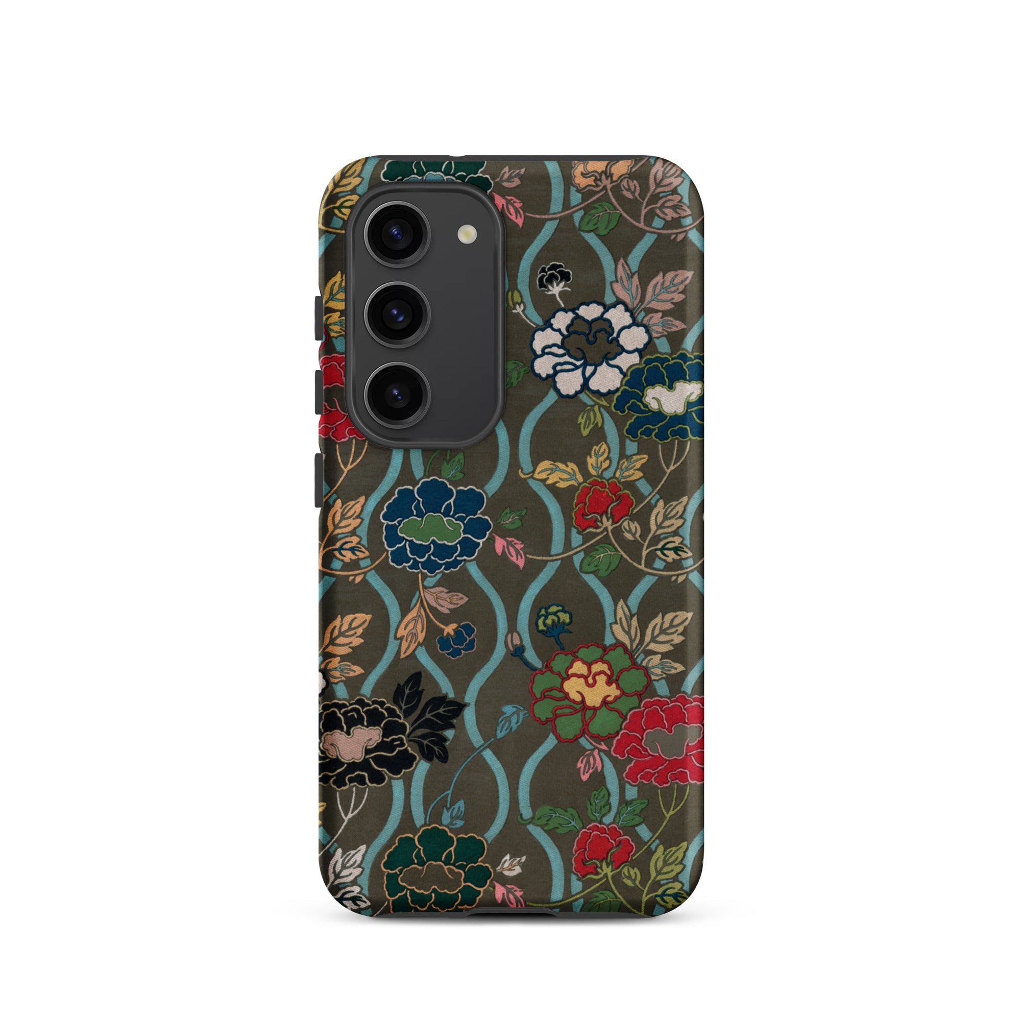 Japanese Flower Fan Pattern G.a. Audsley Samsung Case, Galaxy S23 / Matte, Smartphone Case Dark Green Floral Vine Pattern