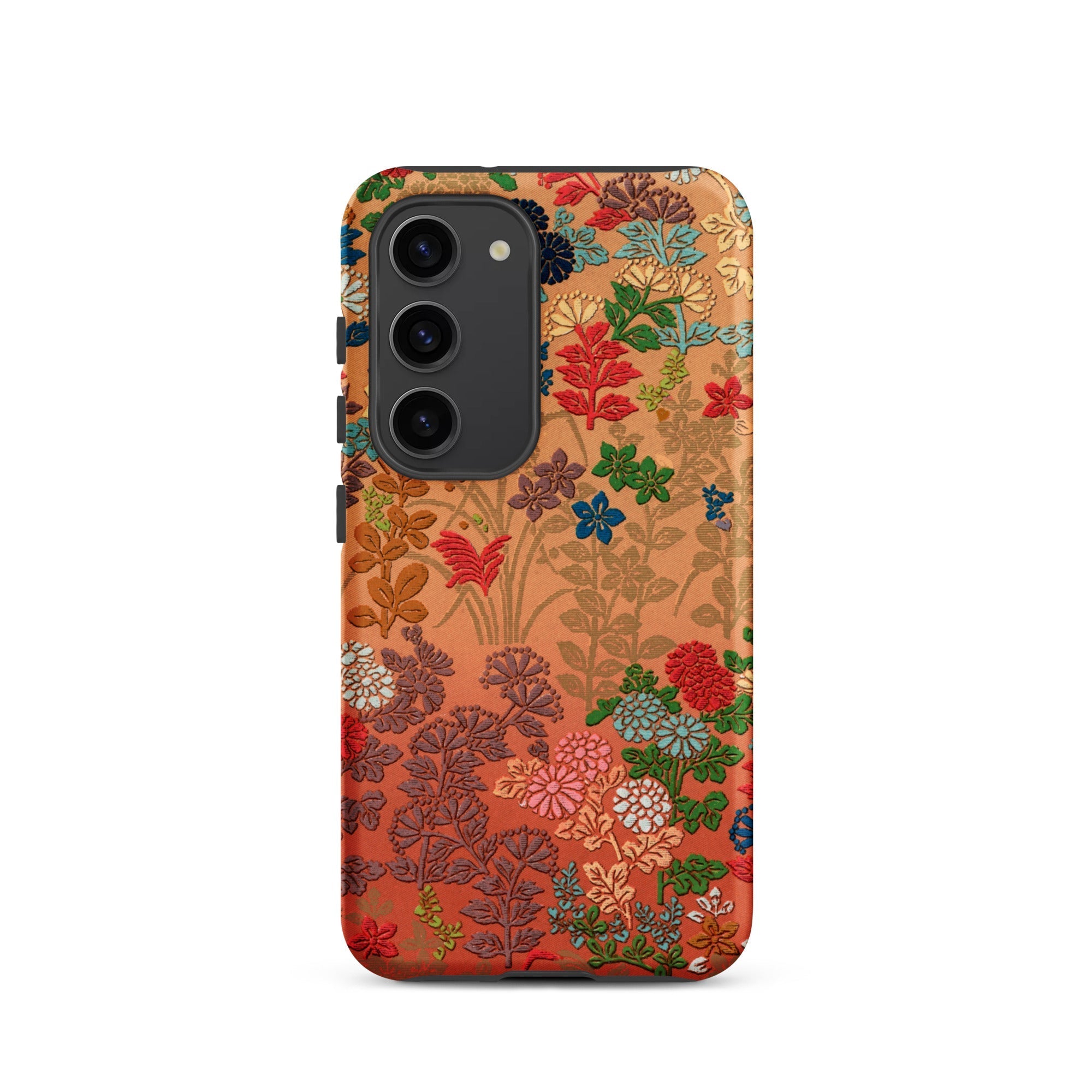 Japanese Flower Fan Pattern G.a. Audsley Samsung Case, Galaxy S23 / Matte, Smartphone Case Vibrant Floral Pattern Orange Gradient Background