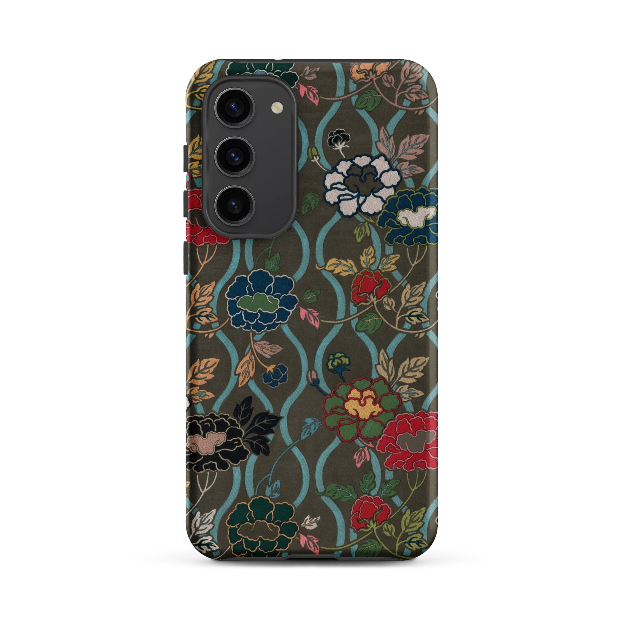 Japanese Flower Fan Pattern G.a. Audsley Samsung Case, Galaxy S23 Plus / Matte, Dark Green Smartphone Case Vibrant Floral Pattern