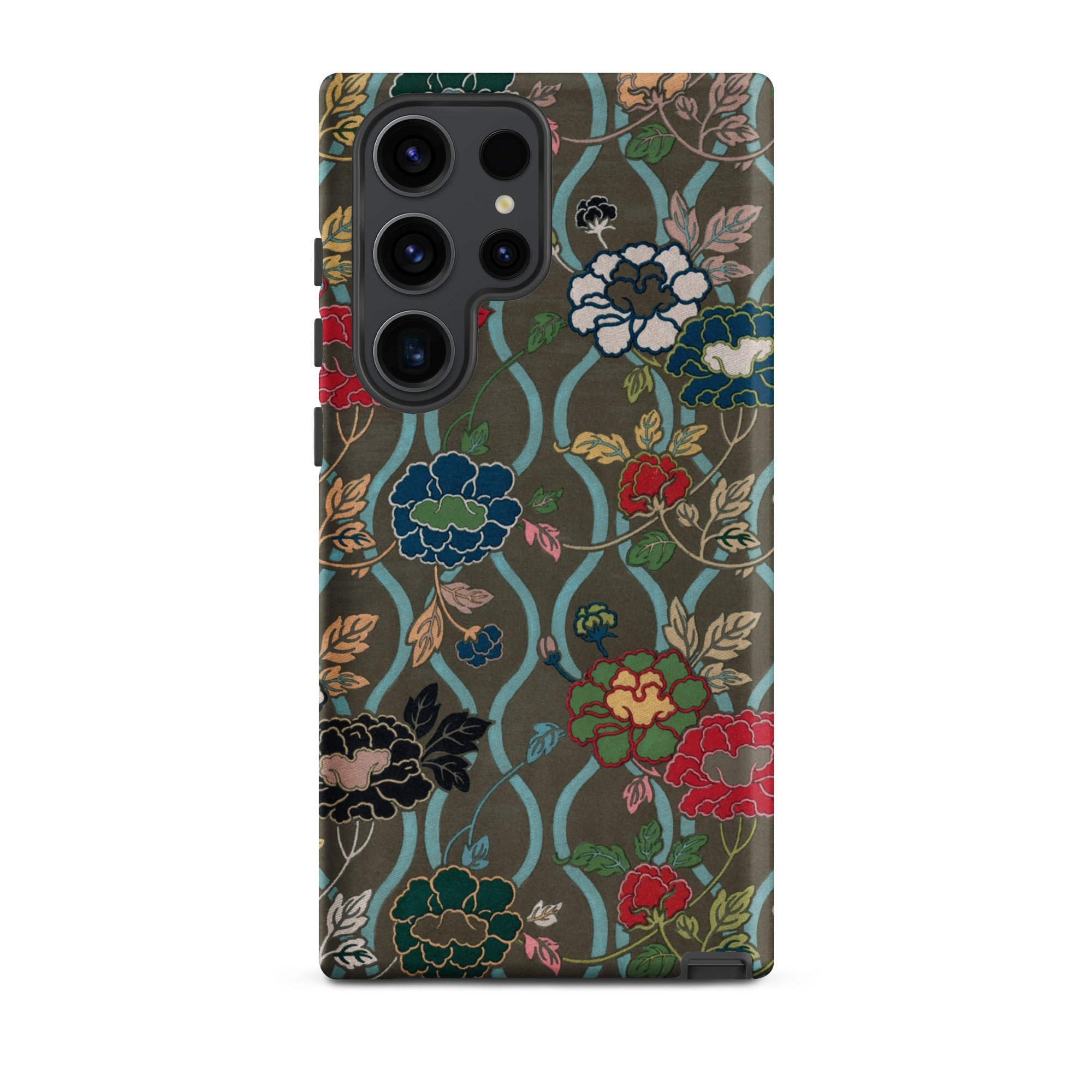 Japanese Flower Fan Pattern G.a. Audsley Samsung Case, Galaxy S23 Ultra / Matte, Smartphone Case Dark Green Background Pattern Colorful