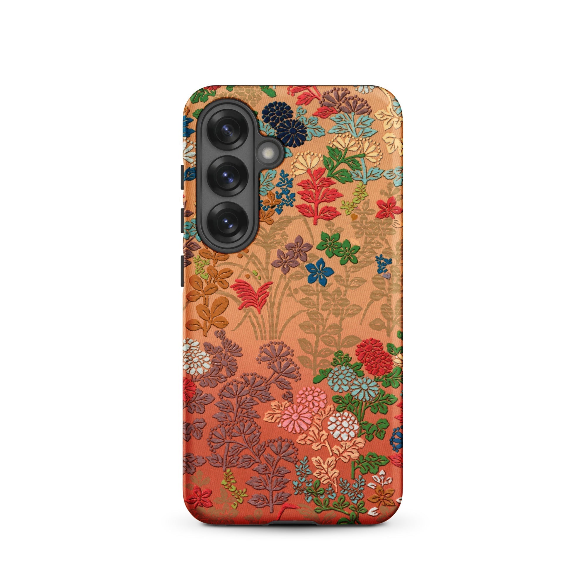 Japanese Flower Fan Pattern G.a. Audsley Samsung Case, Galaxy S25 / Matte, Smartphone Case Colorful Floral Pattern Orange Brown Gradient