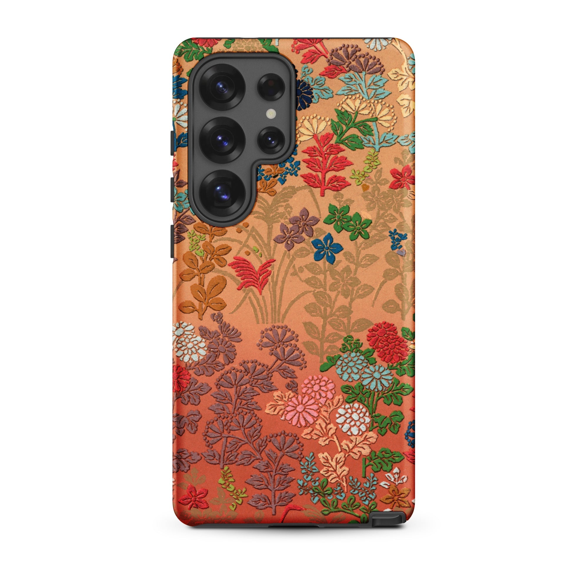 Japanese Flower Fan Pattern - G.a. Audsley Samsung Case, Galaxy S25 Ultra / Matte, Smartphone Case Colorful Floral Foliage Pattern Orange