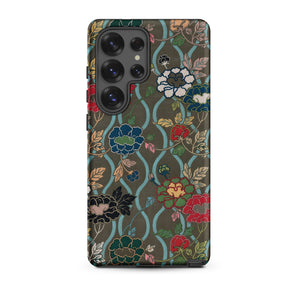 Japanese Flower Fan Pattern - G.a. Audsley Samsung Case, Galaxy S25 Ultra / Matte, Smartphone Case Floral Pattern Blue Red Black White
